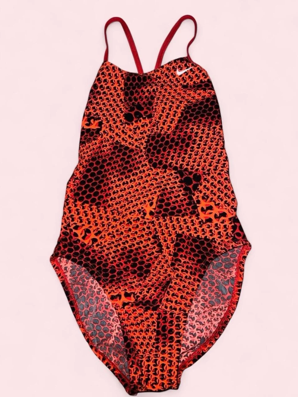 Nike Kids Red and Black Patterned One-Piece Swimsuit